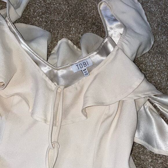 Tobi SLOAN IVORY TIERED RUFFLE LACE UP ROMPER jumpsuit one piece SZ SM - Picture 10 of 10